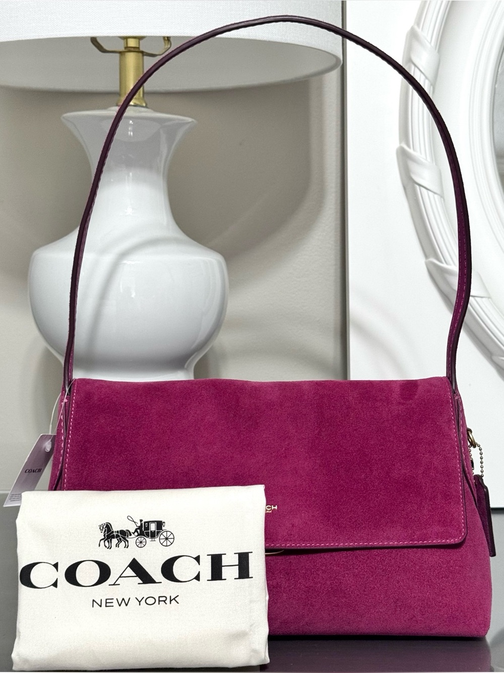 COACH Chelsea Shoulder Bag 30, DARK FUCHSIA SUEDE - Picture 2 of 10